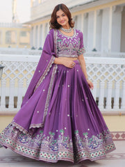 Adorable Purple Thread Work Chinon Wedding Lehenga Choli - Ethnic Plus In