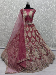 Adorable Rose Pink Embroidered Sequins Net Lehenga Choli With Dupatta - Ethnic Plus In