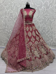 Adorable Rose Pink Embroidered Sequins Net Lehenga Choli With Dupatta - Ethnic Plus In