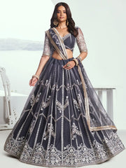 Adorable Slate Grey Embroidered Net Engagement Wear Lehenga Choli - Ethnic Plus In