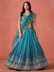 Adorable Teal Blue Georgette Zari Embroidered Lehenga Choli - Ethnic Plus In