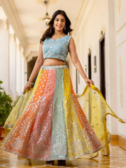 Adoring Multi Color Sequins Georgette Lehenga Choli With Dupatta - Ethnic Plus In