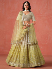 Adorning Yellow Georgette Haldi Wear Lehenga Choli With Dupatta - Ethnic Plus In