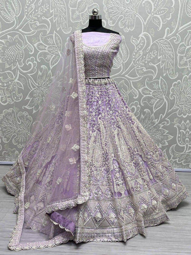 Majestic Lavender Heavy Embroidered Net Engagement Wear Lehenga Choli