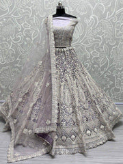 Stunning Grey Dori Work Net Engagement Wear Lehenga Choli