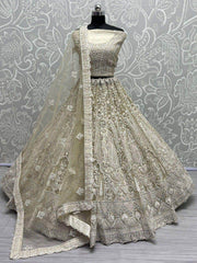 Gorgeous Sage Green Embroidered Net Lehenga Choli With Dupatta