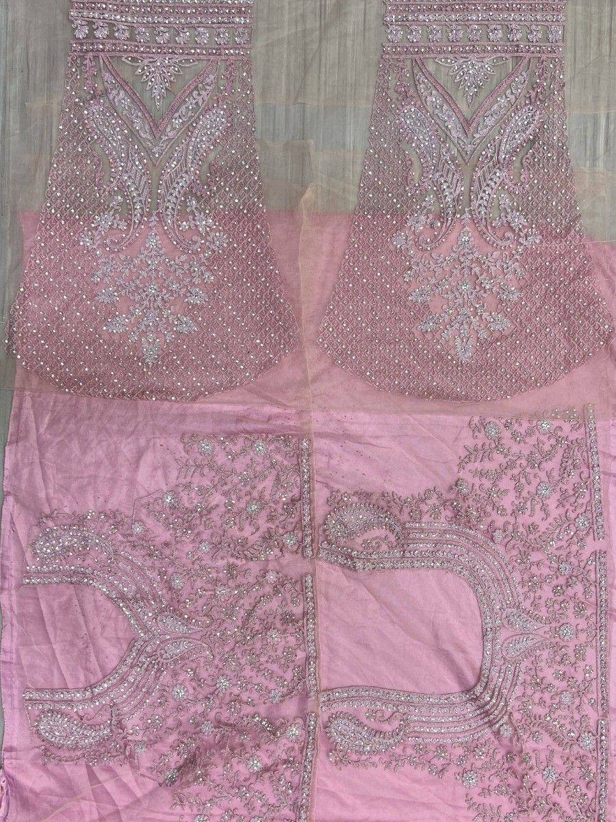 Pink designer lehenga choli with heavy silver embroidery and sequin work, ethnic wear