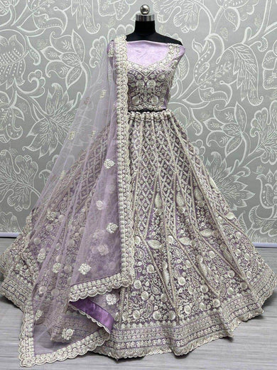 Glamorous Lavender Embroidered Net Bridesmaid Lehenga Choli
