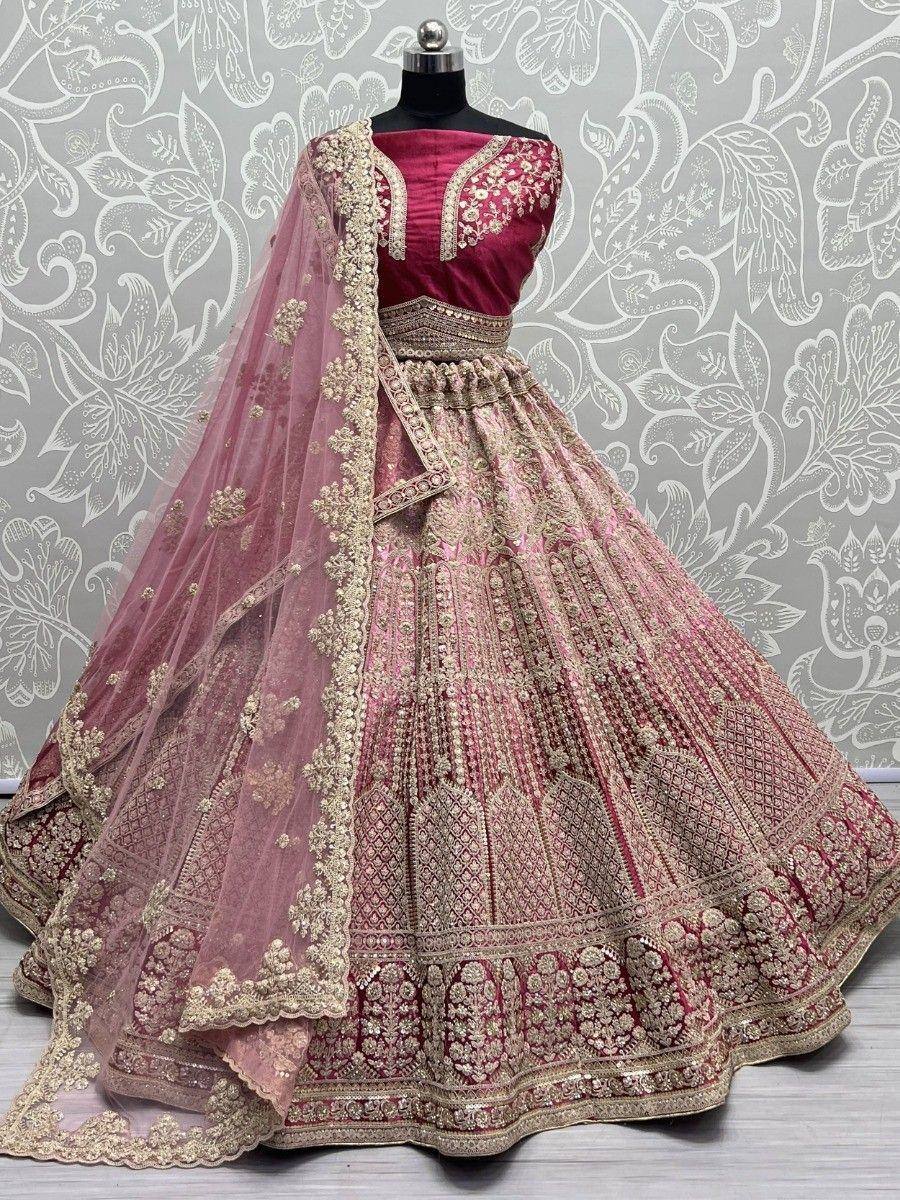 Pink and gold embroidered lehenga choli with dupatta, Indian ethnic wear for weddings and festivals