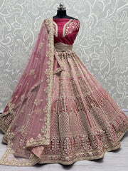 Amazing Pink Sequins Velvet Bridal Lehenga Choli With Double Dupatta