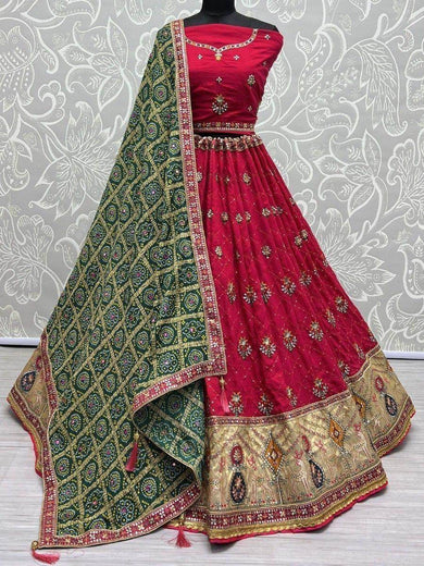 Stunning Pink Sequins Silk Wedding Wear Lehenga Choli With Dupatta
