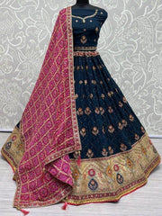 Incredible Navy Blue Sequins Silk Sangeet Wear Lehenga Choli