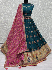 Alluring Teal Blue Sequins Silk Sangeet Wear Lehenga Choli With Dupatta