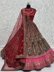 Adorable Maroon Multi-Thread Work Velvet Bridal Wear Lehenga Choli