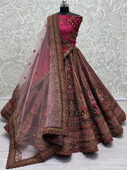 Sweet Pink Dori Work Velvet Bridal Lehenga Choli With Double Dupatta