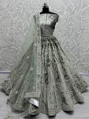 Alluring Olive Green Dori Work Velvet Lehenga Choli With Dupatta