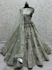 Alluring Olive Green Dori Work Velvet Lehenga Choli With Dupatta