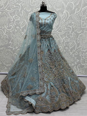 Gorgeous Sky-Blue Sequins Net Reception Wear Lehenga Choli