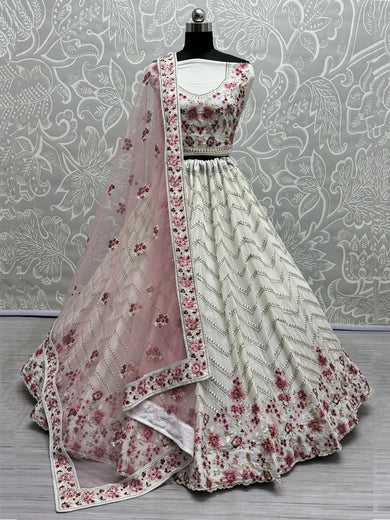 Charming White Thread Work Georgette Wedding Wear Lehenga Choli