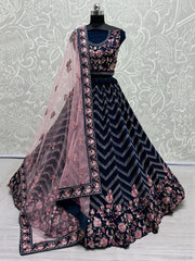 Stunning Navy Blue Thread Work Georgette Function Wear Lehenga Choli