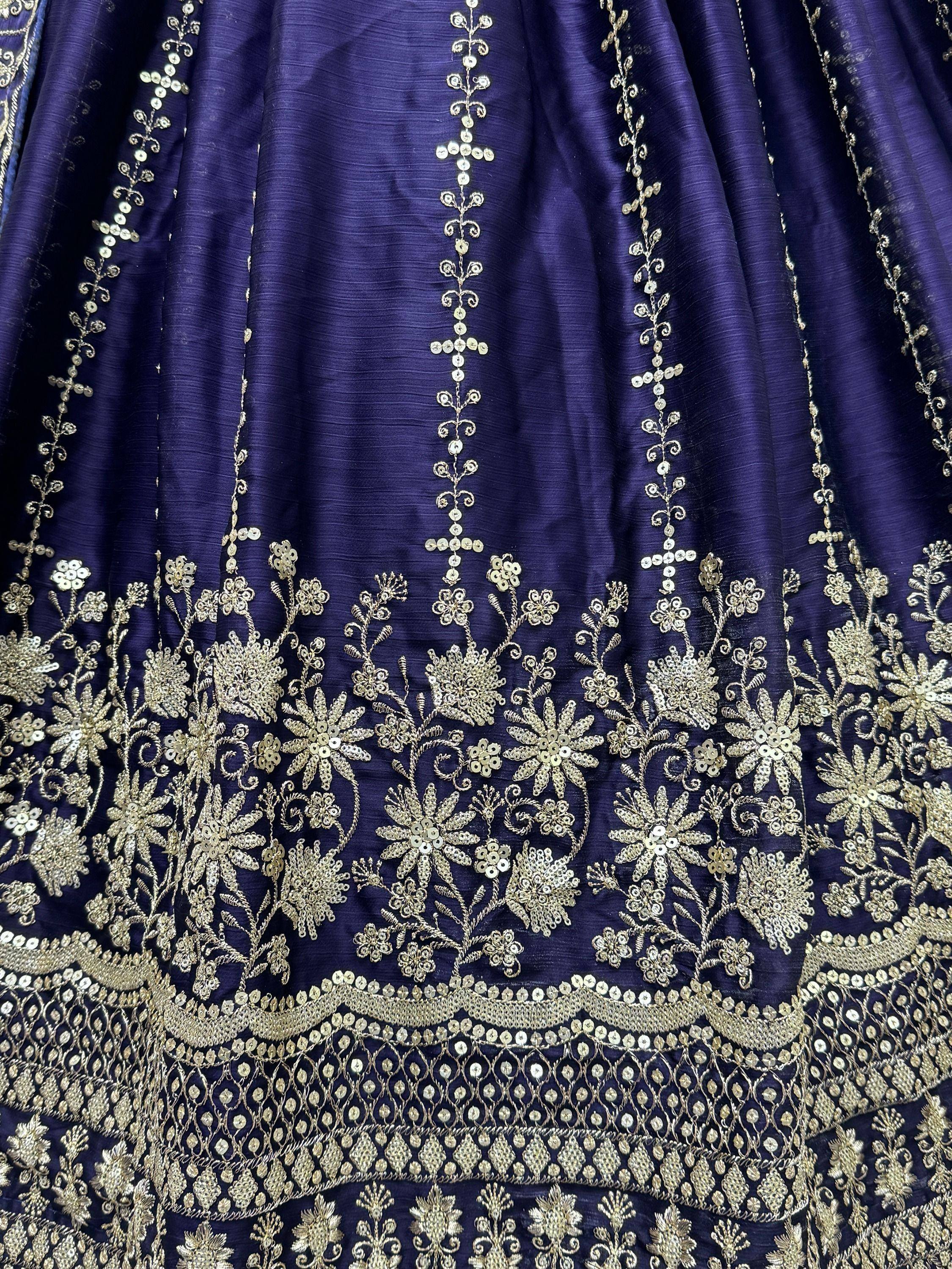 Purple ethnic gown with gold floral embroidery and sequin detailing