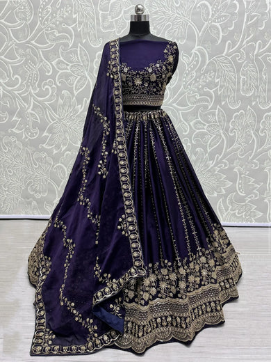 Charming Blue Multi-Thread Work Chiffon Wedding Lehenga Choli