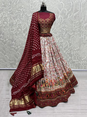 Precious White Bandhani Printed Cotton Wedding Lehenga Choli