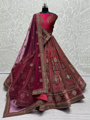 Pretty Rani Pink Dori Work Velvet Lehenga Choli With Double Dupatta