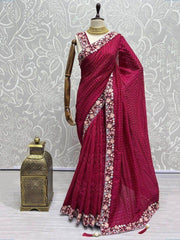 Adorable Pink Sequins Silk Reception Wear Saree With Blouse
