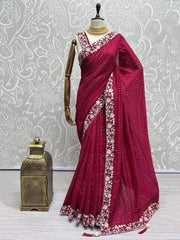 Adorable Pink Sequins Silk Reception Wear Saree With Blouse