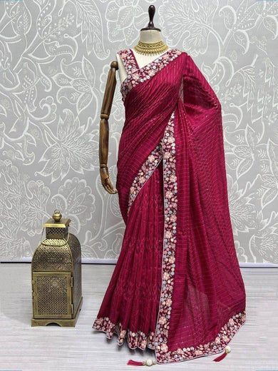 Adorable Pink Sequins Silk Reception Wear Saree With Blouse
