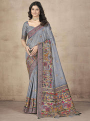 Enchanting Grey Zari Weaving Pashmina Silk Traditional Saree