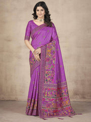 Glamorous Purple Zari Weaving Pashmina Silk Event Wear Saree