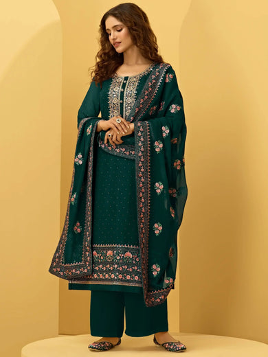 Rama Green Georgette Thread Embroidered Festive Palazzo Suit