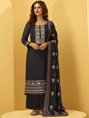 Black Georgette Thread Embroidered Festive Palazzo Suit