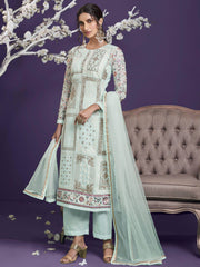 Lovely Sky Blue Floral Embroidery Party Wear Salwar Suit
