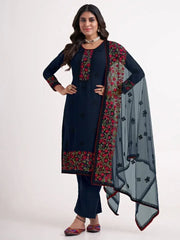 Beauteous Navy Blue Embroidered georgette Fancy Salwar Suit