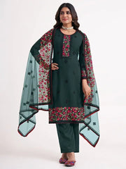 Gorgeous Green Floral Embroidered Georgette Fancy Salwar Suit