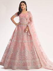 Admirable Baby Pink Gota Work Net Wedding Wear Lehenga Choli