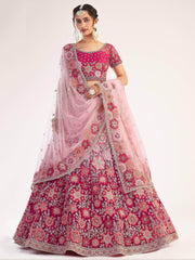 Magnificent Rani Pink Sequins Embroidered Net Wedding Wear Lehenga Choli