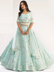 Superb Sea Green Zari Embroidered Georgette Wedding Wear Lehenga Choli