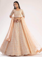 Awesome Peach Gota Work Net Wedding Wear Lehenga Choli