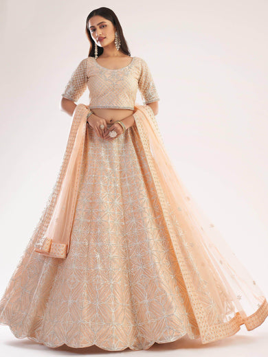 Awesome Peach Gota Work Net Wedding Wear Lehenga Choli
