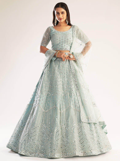 Miraculous Blue Gota Work Net Wedding Wear Lehenga Choli