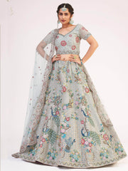Wonderful Light Green Sequins Embroidered Net Wedding Wear Lehenga Choli