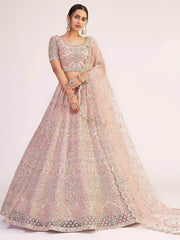 Outstanding Rose Gold Sequins Embroidered Net Wedding Wear Lehenga Choli
