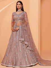 Mauve Cording Work Net Wedding Wear Lehenga Choli