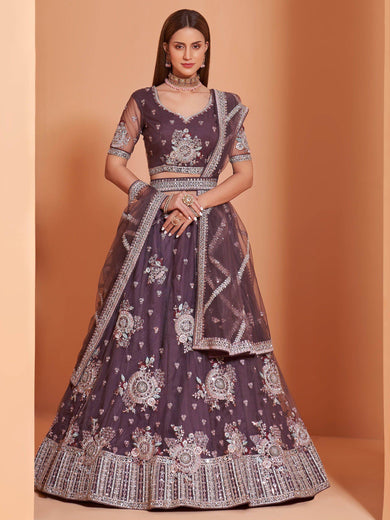 Purple Cording Work Net Wedding Wear Lehenga Choli