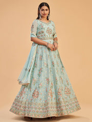 Graceful Firozy Georgette Embroidered Long Anarkali Gown