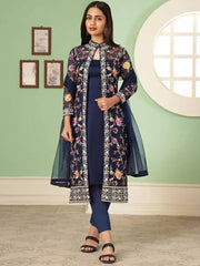 Enchanting Blue Embroidered Georgette Party Wear Salwar Kameez